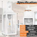 2 Pack Outdoor Light Fixtures Wall Mount, 15 Inch White Exterior Wall Sconces Waterproof, Large Outside Lights for House, Modern Wall Lanterns Clear Glass