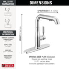 Delta Almari Chrome Kitchen Faucet with Pull-Out Sprayer, Modern Single Hole Kitchen Sink Faucet, Single Handle, Chrome 16943-DST