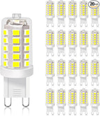 BUBO G9 LED Bulb 6000K Daylight 430 Lumens, 3W Equivalent 40W T4 G9 Halogen Replacement, 360°Beam Angle 120V Non-Dimmable No-Flicker G9 Light Bulbs for Crystal Chandelier Lighting, 20 Pack