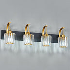 Modern Bathroom Vanity Light, 4-Light Black Gold Wall Sconce with Crystal Accents, Over Mirror Bathroom Lighting Fixture, 32.67" Long Dimmable Vanity Lamp for Makeup, Easy Installation
