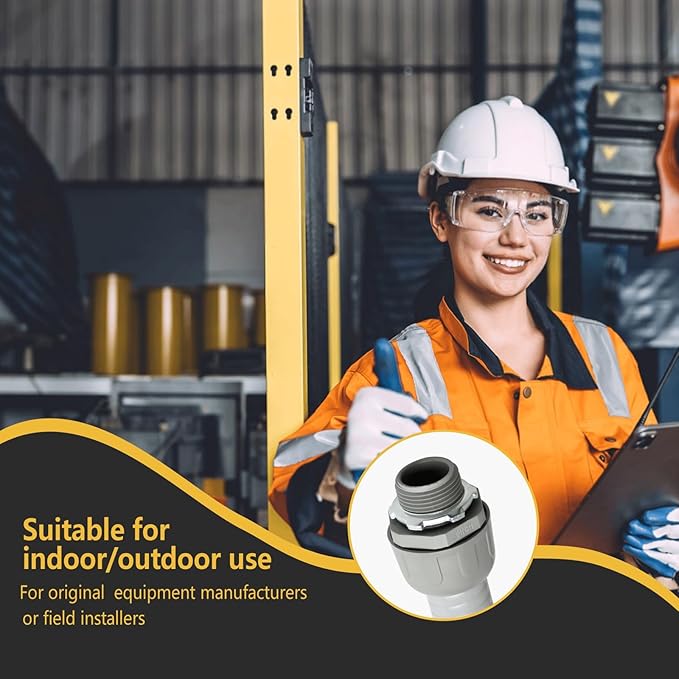 Conduit Connectors, 3/4 Inch Liquid Tight Connector NPT Non-Metallic for PVC Electrical Flexible Conduit Fittings, 180 Degree Straight, UL Listed for Home Outdoor Tubes Tools, Grey (150-Pack)