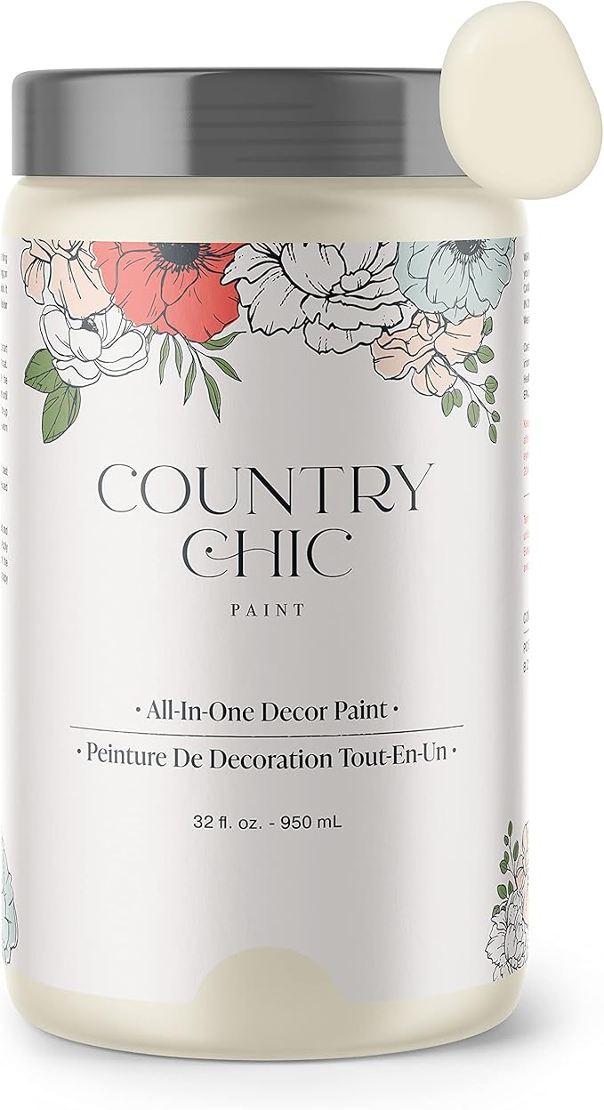 Country Chic All-in-One Chalk Paint for Furniture, Cabinets, Home Decor, Eco-Friendly, Matte Finish, Built-In Primer & Top Coat for Wood, Metal - Vanilla Frosting (Off White) - Quart 32 oz (950 ml)
