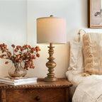 BOBOMOMO 24" Traditional Lamps Set of 2 – Antique Gold Bedside Lamps with Linen Shades, Elegant Medium Farmhouse Lamps for Living Room, Bedroom, and Hallway, Ideal for Warm, Cozy Spaces