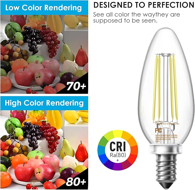 VOLIVO Dimmable E12 LED Candelabra Bulbs 60Watt Equivalent, 5000K Warm White, 500Lumens, 4.5W B11 Vintage Chandelier Light Bulbs, LED Filament Clear Glass Candle Lamp for Ceiling Fan Home, 12Pack