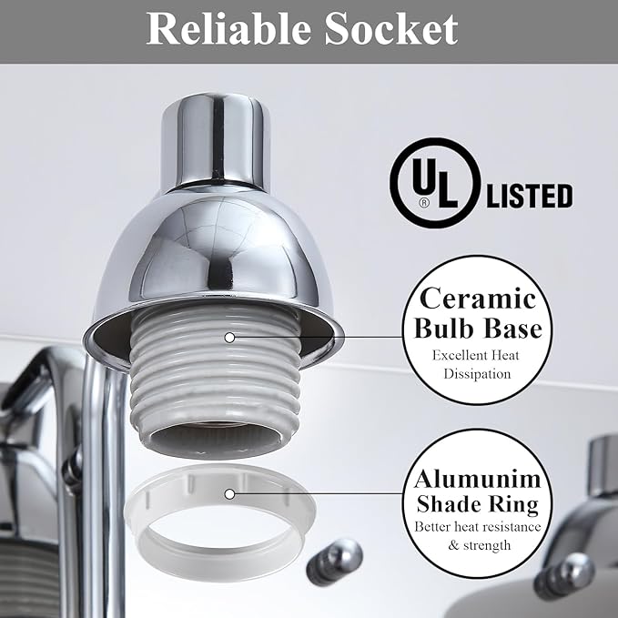 Stainless Steel Milk Glass Vanity Lights for Bathroom, 2 Light Polished Chrome Bathroom Light Fixtures Over Mirror, Ceramic E26 Sockets Wall Mounted