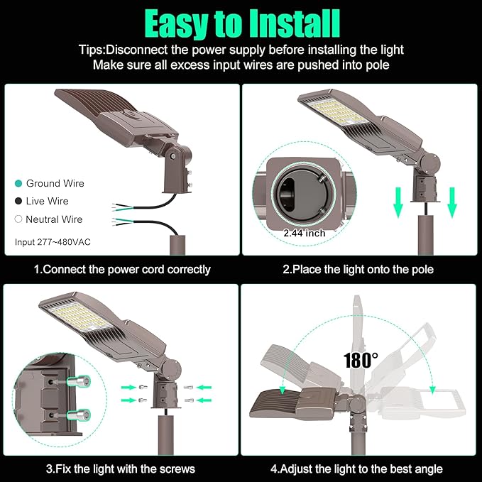 BBESTLED 480 Volt LED Parking Lot Light 240W LED Shoebox Parking Pole Lights with Slip Fitter, 33600LM 5000K IP65 DLC Listed Stadium Flood Light for Street Industries Roadways (277-480VAC Input)