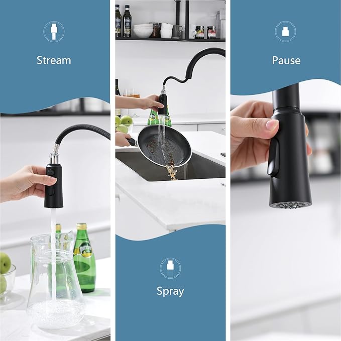 Matte Black Kitchen Faucets High Arc Single Handle Tall Kitchen Faucet with Pull Down Sprayer, Solid Brass 19 inch