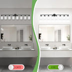 8-Light Vanity Lights, Black Bathroom Light Fixture with Striped Textured Milky White Glass Shade, Modern Vanity Lighting Fixture for Bathroom Wall Light Over Mirror, E26 Wall Sconce