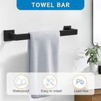 Matte Black 5 Pieces Bathroom Hardware Accessories Set Towel Bar Set Towel Holder Racks Set for Bathroom,SUS304 Stainless Steel,Wall Mounted 16-Inch Towel Bar