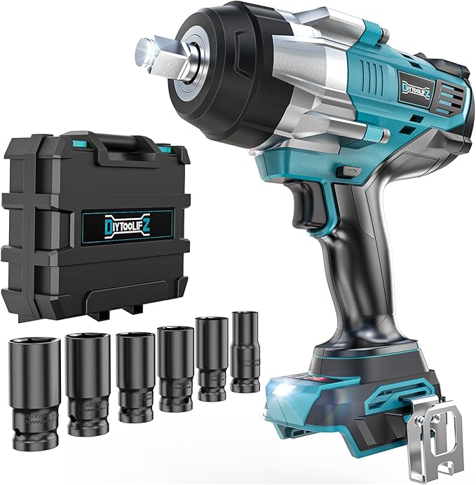 Cordless Impact Wrench 1/2" Compatible with Makita 18v Battery, 1700 Ft-lbs High Torque Impact Driver with 6Pcs Sockets & Storage Case, Impact Gun with 4 Modes & LED Light(Tool Only)