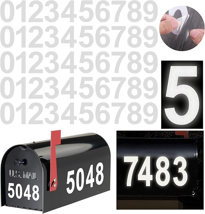 Reflective Mailbox Numbers Sticker Decal Die Cut Classic Style Vinyl Waterproof Number Self Adhesive 5 Sets (3" x 5 set) for Signs, Door, Cars, Trucks, Home, Business, Address Number (3inch, 5 sets)