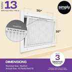 Simply 16x20x1 Air Filter, Merv 13, MPR 1500, 4 Pack, For Home AC Furnace & HVAC (Actual Size: 15.75"x19.75"x0.75") DUST, Pet, & Allergy Control