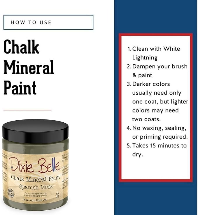 Dixie Belle Paint Company Chalk Finish Furniture Paint - Spanish Moss (8oz) - Matte Succulent Green Chic Chalk Mineral DIY Furniture Paint