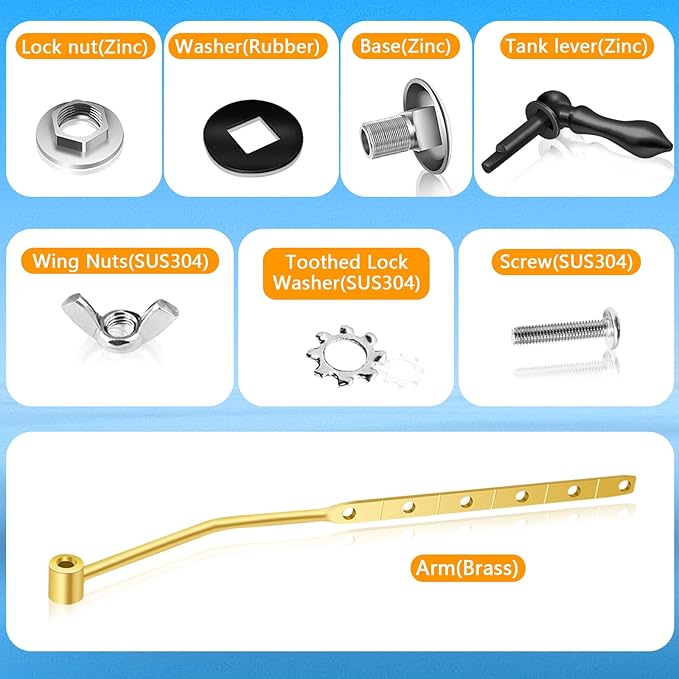 Universal Front Mount Toilet Handle, Trip Lever Replacement With Stainless Steel Flapper Chain, Black Tank Flush Lever for Most Toilets