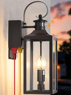 Porch Lights with GFCI Outlet, 20" Brown Dusk to Dawn Motion Sensor Outdoor Lights, Exterior Lighting Fixtures with GFCI Outlet Built-in, Waterproof Bronze Outdoor Wall Sconce for House Patio