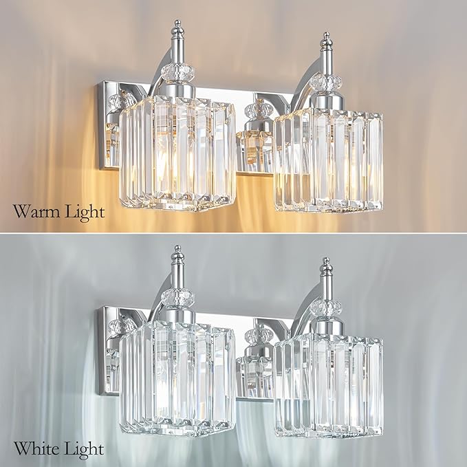 Crystal Vanity Lights Chrome 2 Light Bathroom Light Fixtures Over Mirror Modern Vanity Light for Bathroom