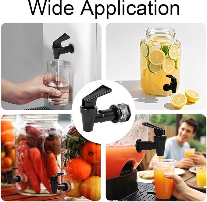 4 PCS Replacement Cooler Faucet Spigot, Leakproof Plastic Tap Set for Beverage Dispensers, Water Coolers & Jug, Black Multi-Use Water Spigot