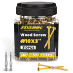Wood Screws 3 Inch, FIXLINK Deck Screws #10 x 3, 310 PCS, Epoxy Coated, T25 Star Bit Above 1500 Hour Salt Spray Coating Outdoor Decking Screws Excellent Rust Resistant for Outdoor Wood Fence