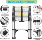 Telescoping Ladders 16.5 FT Aluminum Ladder - One-Button Retraction Collapsible Extension Ladder for Home,RV,Attic & Loft, Lasts 330 LBS with 2 Triangle Stabilizers and 2 Detachable Hooks