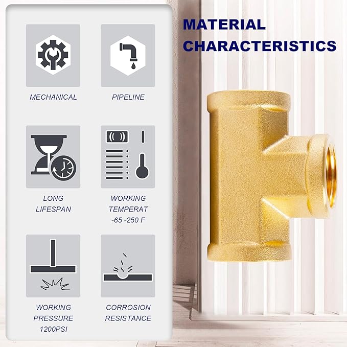 ChillWaves Brass Pipe Fitting, Tee 1/2" x 1/2" x 1/2" NPT Female Thread Adapter(3-PACK)