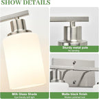 5-Light Vanity Light with Milky White Shades, Brushed Nickle Bathroom Lighting Fixtures Over Mirror, Modern Bathroom Wall Lamp for Mirror Living Room Cabinet Bedroom