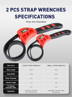 SMART JERRY - Rubber Strap Wrench Plumbing | 2-Pack Rubber Belt Wrenches for Shower Heads, Oil Filter, Pipes & Drain | Adjustable Shower Head Wrenches | Oil Filter Strap Wrench
