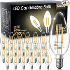 VOLIVO 24 Pack Chandelier LED Bulbs,B11 Candelabra 4.5W, 60 Watt Equivalent, 2700K Clear Glass Filament, E12 Standard Base,Soft White,Classic Edison Fan (Non-dimmable)