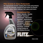 Flitz Granite Sealer (+ Quartz) - 32oz Bottle of USA-Made Quartz Sealer for Countertops, Glass, & More - Food Safe Marble Sealant that Shields Against Hard Water Stains, Mineral Deposits, Oil (1 Pack)