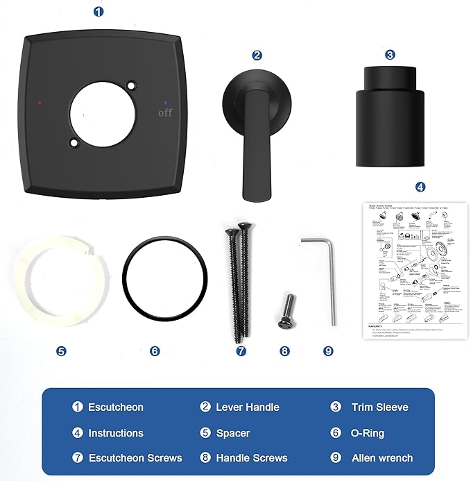 Replacement for D Faucet 14 Series Single-Function Shower Valve Trim Kit, Matte Black Shower Trim Kit Shower Handle T14064-BL(Without Cartridge)