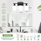 3-Light Bathroom Light Fixtures, Vanity Light with Milky White Shades, Matte Black Bathroom Light Fixtures Over Mirror, Modern Bathroom Wall Lamp for Mirror Living Room Cabinet Bedroom