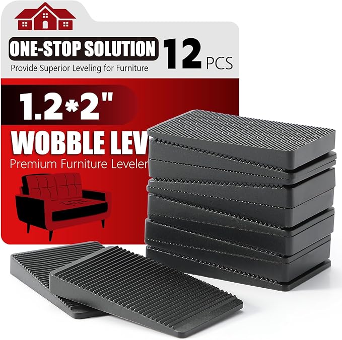 Furniture Leveler 12pcs Kit Size Variety | Multi-Purpose Rubber Shim for Leveling Feet Stable | Anti-Wobble Pad for Uneven Table, Dresser Leg, Toliet and More Furniture | Prevent from Wobbling