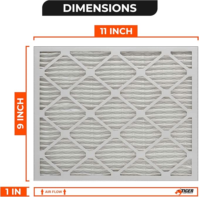 Tiger Tough 9x11x1 MERV 8 MPR 600-800 Air Filter, High-Performance AC Furnace & HVAC Filter, 12-Pack