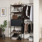 Adjustable Clothes Hanger, 108 Inches Closet System, Walk In Closet Organizer with 4 Shelving Towers, Heavy Duty Clothes Rack with Drawer, Industrial Built-In Garment Rack, Entryway Shelf