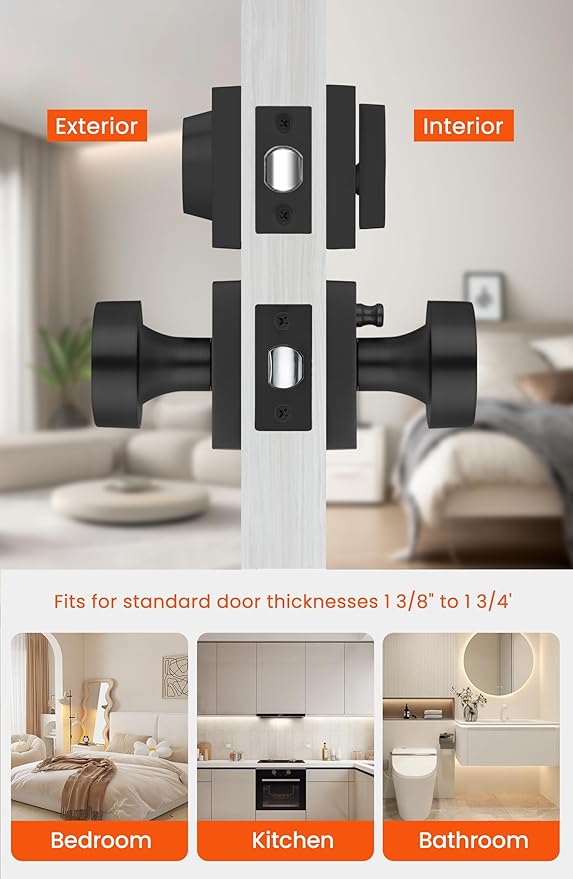 Haidms Black Door Knob with Deadbolt, Zinc-Alloy Matte Black Exterior Door Knobs, Heavy Duty Front Door Knob and Deadbolt Set(1 Pack)
