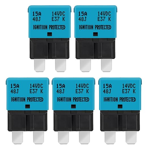 GLOSO Circuit Breakers E37 Auto (T1) Reset Low Profile ATC/ATO - (15A - 5 Pack)