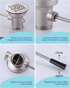 Commercial Sink Drain: 3-1/2" Sink Opening Waste Drain Valve - Brass Commercial Kitchen Sink Drain With Lever Handle - Prevents Sink Clogged Overflow For Commercial Restaurant Multi-Basin Sink