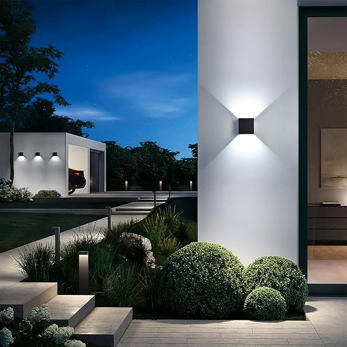 LED 20W Outdoor Wall Lights Exterior/Interior Porch Lights Outdoor Wall Up and Down Lights IP65 Waterproof Sconces Modern Outdoor Lighting Fixtures Square Aluminum Black 6500K Cold Lights