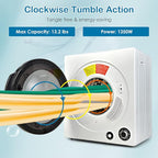 LDAILY Laundry Dryer, Electric Clothes Dryer with Timer, 2 Heating Options, 4 Drying Modes & Cold Air Care Function, Compact Dryer with Stainless Tub, Multi-layer Filtration for Home 1350W, White