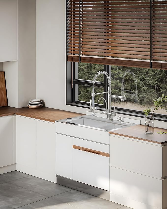 Fapully Commercial 3 Way Kitchen Faucets with Pull Down Sprayer and Water Filler,3 in 1 Kitchen Sink Faucet with Drinking Water Faucet Brushed Nickel