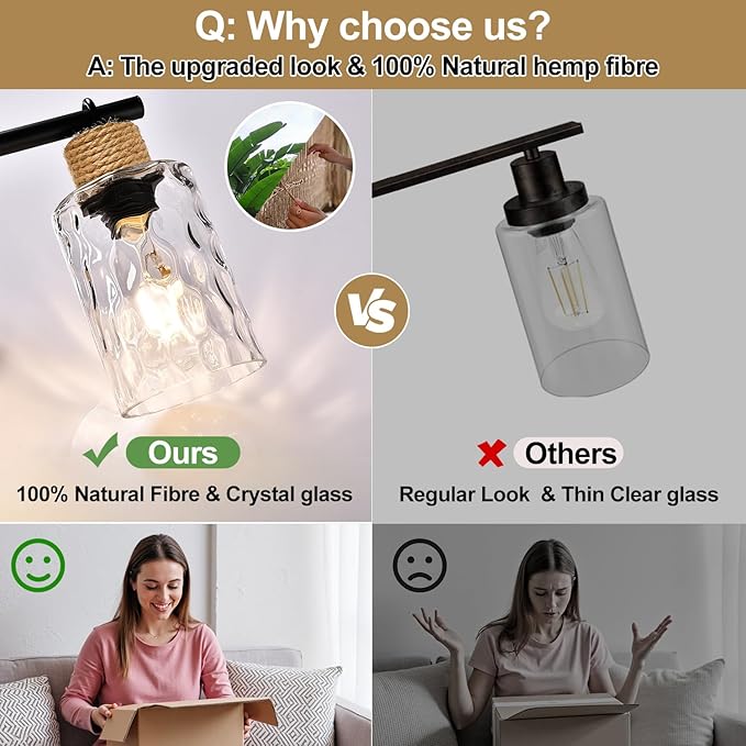 2025 Upgrade Bathroom Light Fixtures, 4-Light Coastal Vanity Lights with Crystal Glass Shade, Black Bathroom Wall Lamp for Mirror Kitchen Hallway Cabinet