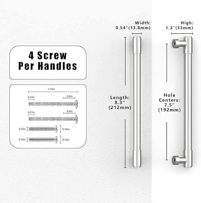 10 Pack Brushed Satin Nickel Cabinet Pulls 7.5 Inch(192mm) Kitchen Cabinet Handles Cabinet Hardware for Drawer Pulls