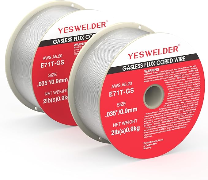 YESWELDER Flux Core Gasless MIG Welding Wire, E71T-GS Mild Carbon Steel .035-Inch Diameter 2-Pound, Strong ABS Plastic Spool Welding Wire