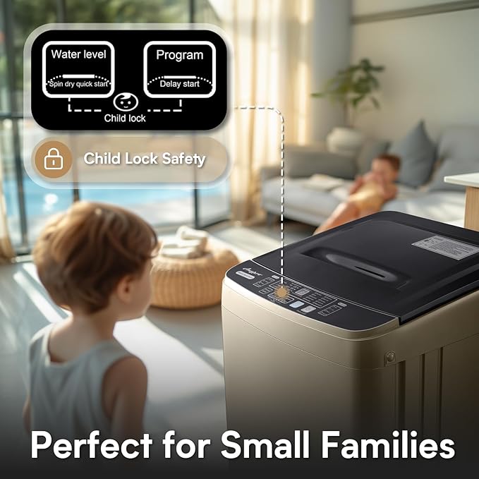 Portable Clothes Washing Machines 17.8LBS Full Automatic Washer and Spinner Combo with 10 Programs and 8 Water Levels, Compact Laundry Wash Machine for Apartment RV Dorm Home, Gold