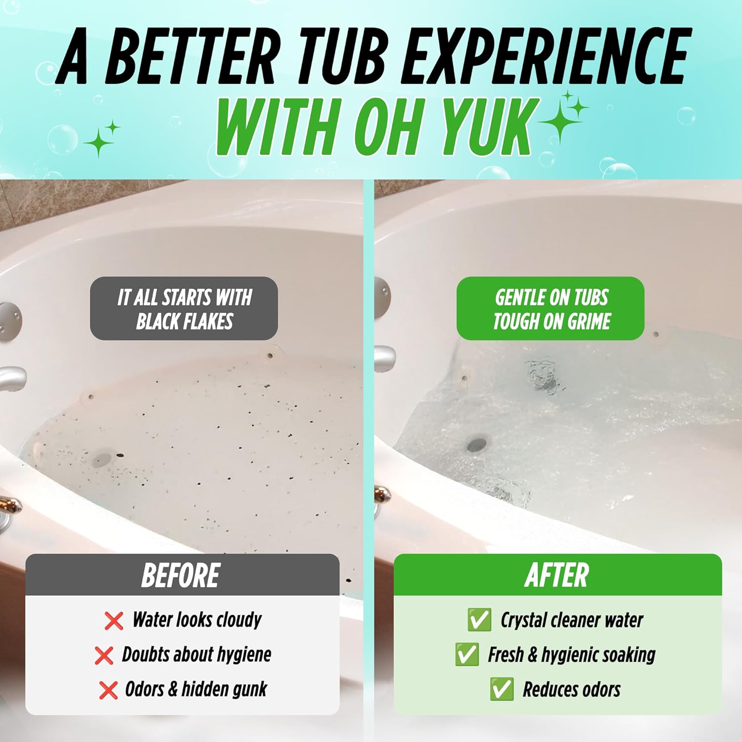 Oh Yuk Jetted Tub Cleaner for Jacuzzis, Bathtubs, Whirlpools, The Most Effective Jetted Tub Cleaner, Septic Safe, 4 Cleanings per Bottle - 16 Ounces