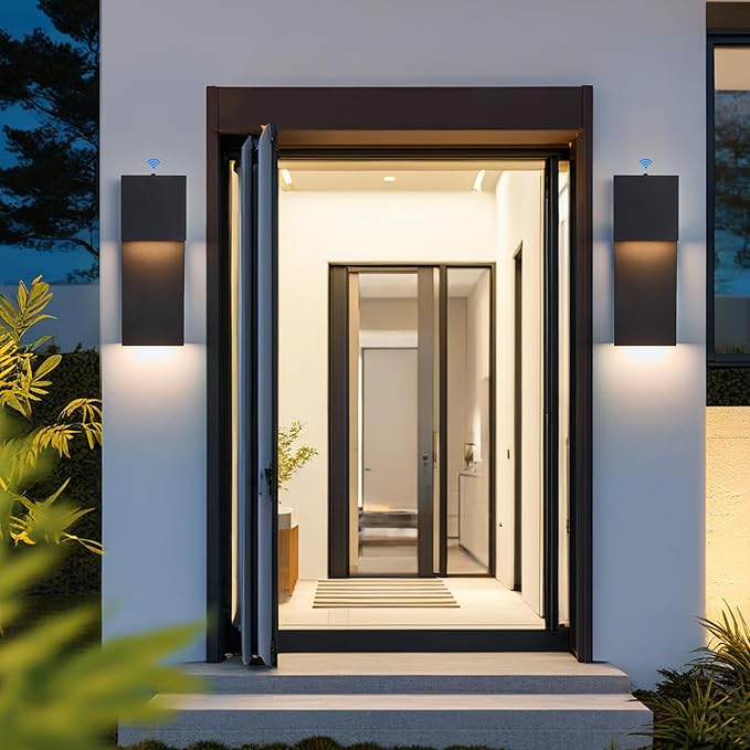 Dusk to Dawn Outdoor Wall Lights 2 Packs,Modern Minimalist Outdoor Fixture Wall Mount,Anti-Rust Sturdy & Sleek Outside Lights for House Porch Garage Patio,3000K 17W Integrated LED