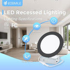 12 Pack 6 Inch Black LED Recessed Light, Dimmable, Ultra-Thin Canless Wafer Light, 5CCT 2700K-5000K, Daylight, 1100LM High Brightness, 12W, 120V, ETL FCC