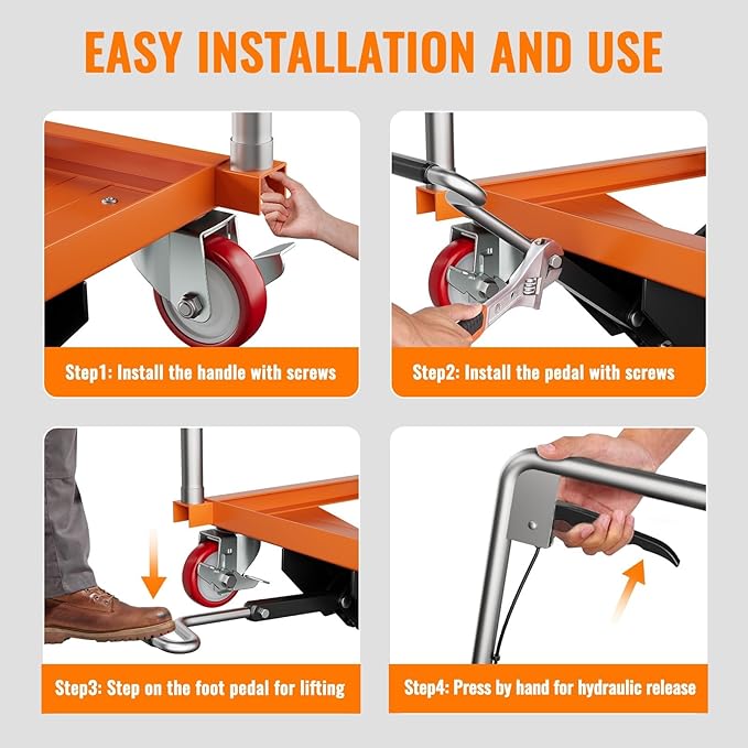 Hydraulic Lift Table Cart, 1100 LBS Capacity 28.5 in Lifting Height, Manual Single Scissor Lift Table with Locking Wheels and Non-Slip Pad, Hydraulic Scissor Cart for Material Handling