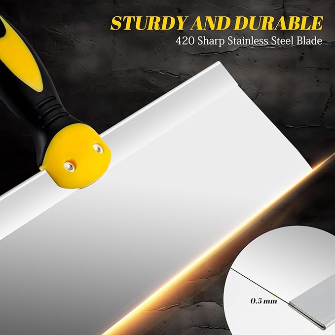 Mister Rui 12" Stainless Steel Taping Knife, Drywall Knife with Soft Grip Handle, Spackle Knife, Plastering Tool, Corrosion-Resistant Tools for Drywall Joint Taping