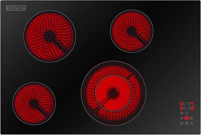 Empava 30 Inch Electric Ceramic Cooktop 4 Radiant Burners with Dual Zone, Touch Controls, Timer, Stop & Go Pause, Child Lock, ETL Certified, Built-in Smooth Glass