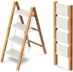 Taranta 4 Step Ladder,Aluminum Lightweight Folding 4 Step Stool with Anti-Slip Wide Pedal,330lbs Capacity Step Ladder for Household,Kitchen,Office - White Woodgrain